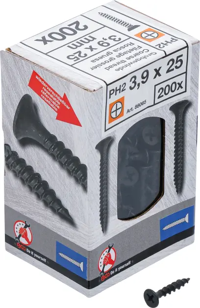 Sadrokartónové skrutky PH2 hrubý závit 3,9 × 25 mm 200 ks Kraftmann 88065 (BGS1088065)