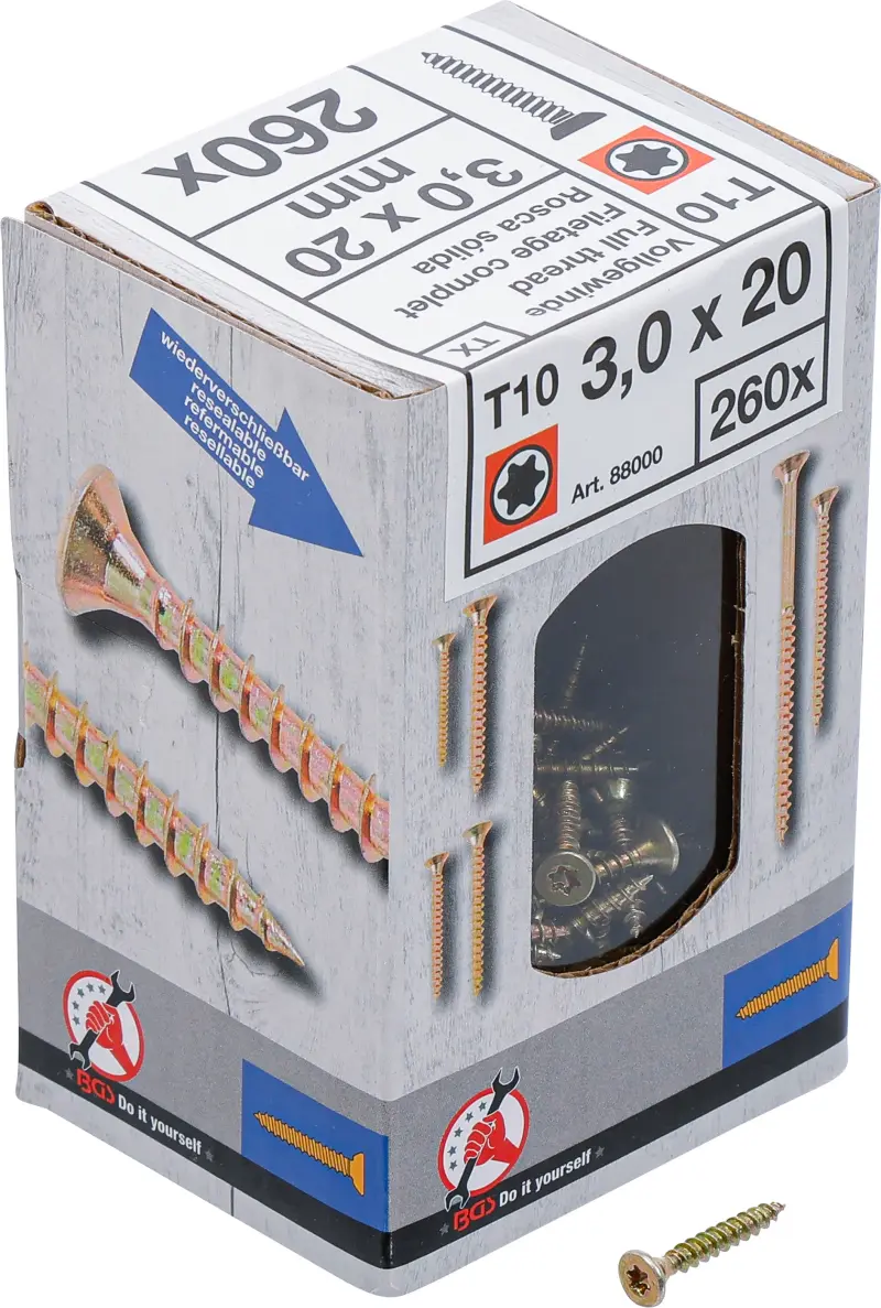 Viacúčelové skrutky T-profil T10 3,0 x 20 mm 260 ks Kraftmann 88000 (BGS1088000)