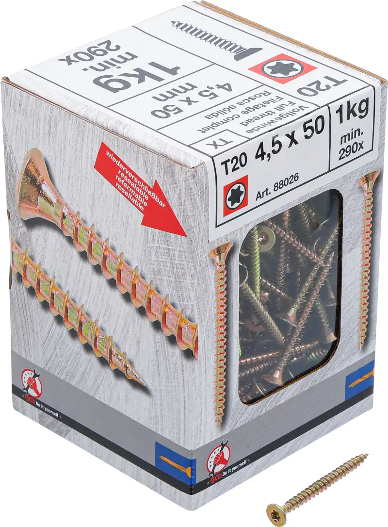 Viacúčelové skrutky T-profil T20 4,5 x 50 mm 1 kg / 290 ks Kraftmann 88026 (BGS1088026)