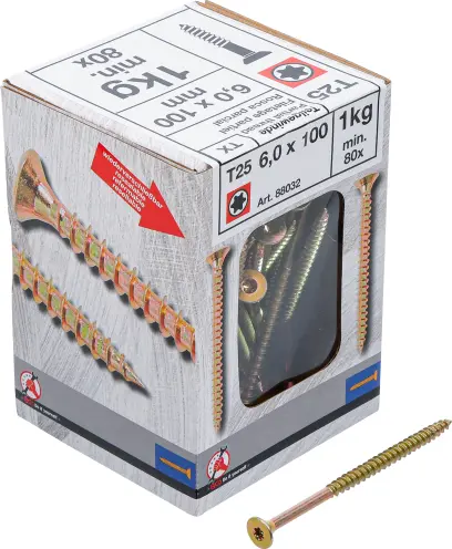 Viacúčelové skrutky T-profil T25 6,0 x 100 mm 1 kg / 80 ks Kraftmann 88032 (BGS1088032)