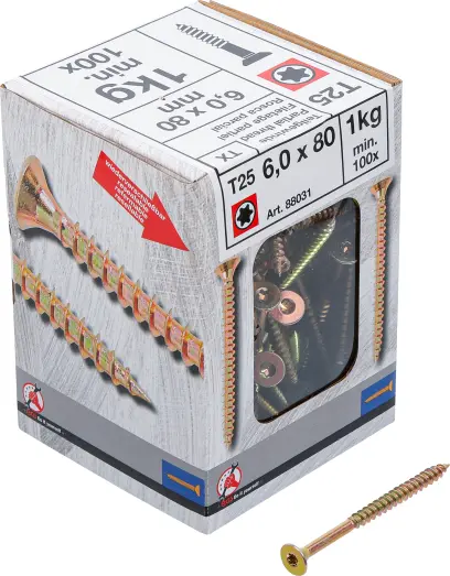 Viacúčelové skrutky T-profil T25 6,0 x 80 mm 1 kg / 100 ks Kraftmann 88031 (BGS1088031)
