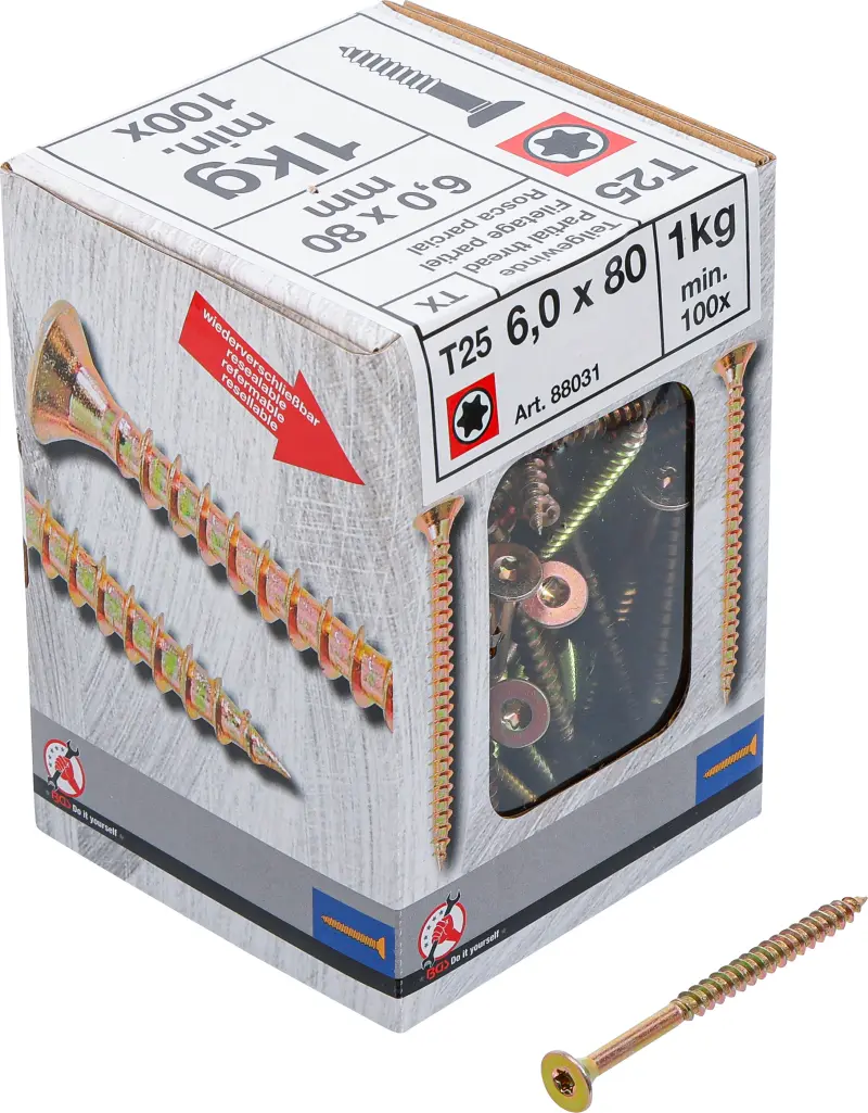 Viacúčelové skrutky T-profil T25 6,0 x 80 mm 1 kg / 100 ks Kraftmann 88031 (BGS1088031)