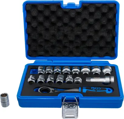 Gola sada HEX 19 mm - průchozí, hlavice Gear Lock 10 ÷ 24 mm BGS 74712 - 17 dílů (BGS1074712)