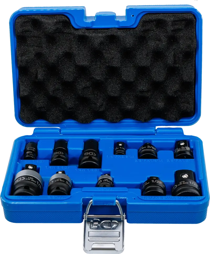 Sada silových adaptérů a kulových kloubů | 6,3 mm (1/4"), 10 mm (3/8"), 12,5 mm (1/2") | 11dílná