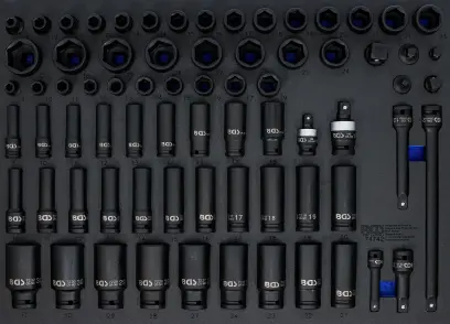 Vložka do dielenského vozíka 3/3: sada silových nástrčných šesťhranných hlavíc, šesťhranné | 10 mm (3/8), 12,5 mm (1/2") | 8 - 32mm | 73dielna