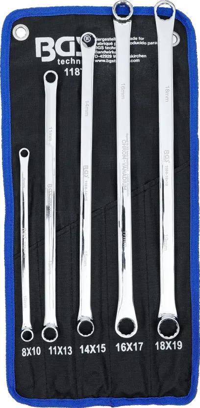 Oboustranné očkové klíče 8 ÷ 19 mm BGS101187, extra dlouhé. Sada 5 dílů (BGS101187)