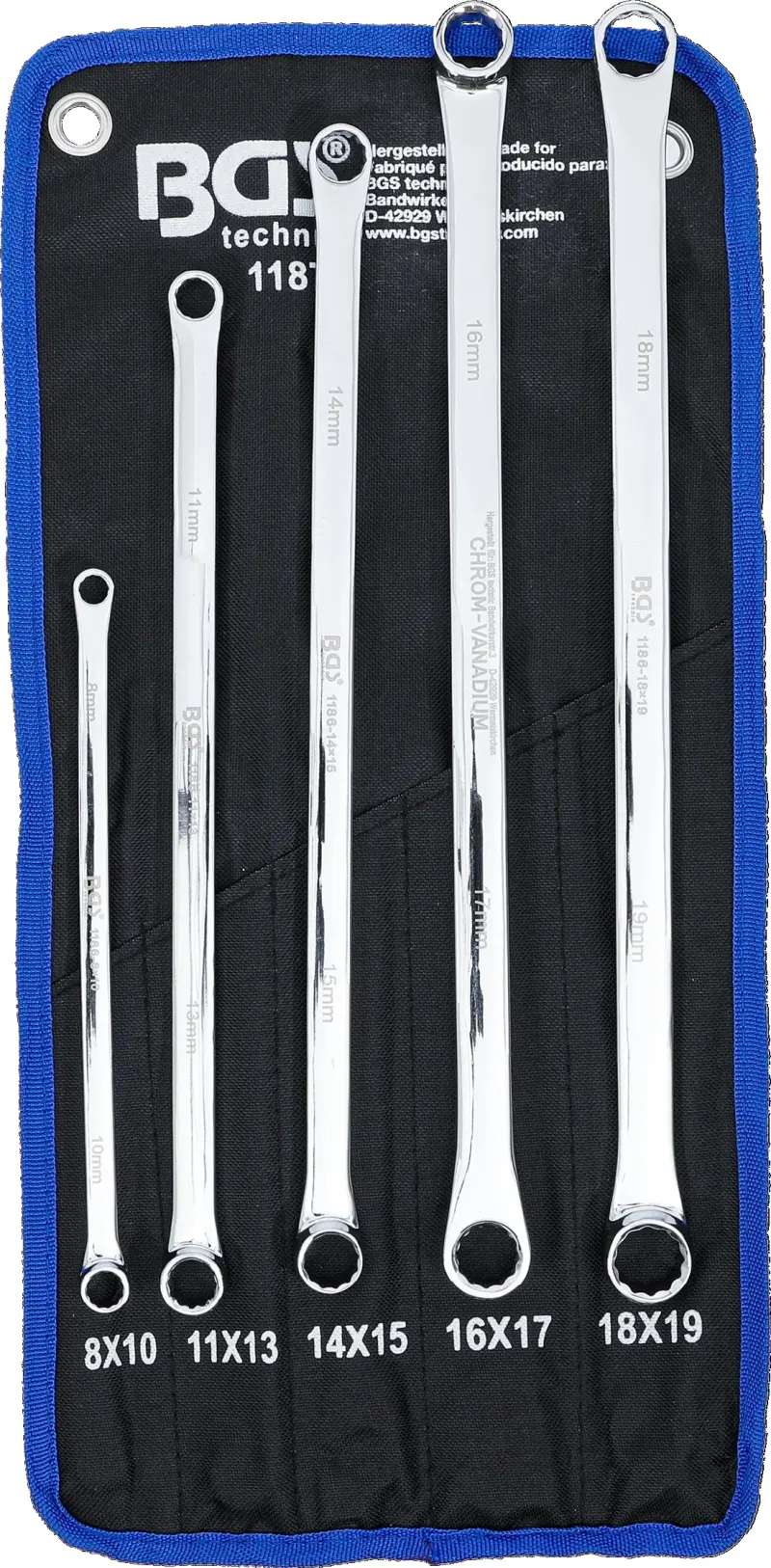 Oboustranné očkové klíče 8 ÷ 19 mm BGS101187, extra dlouhé. Sada 5 dílů (BGS101187)