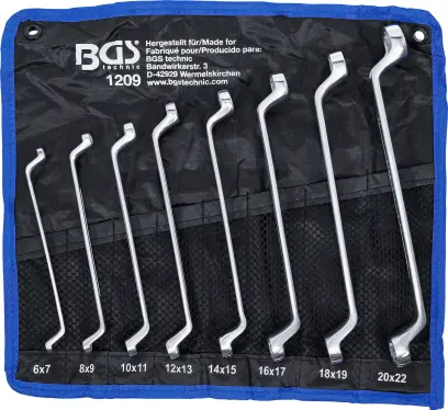 Oboustranné očkové klíče 6 ÷ 22 mm BGS101209, vyhnuté, DIN 838. Sada 8 dílů v tašce (BGS101209)