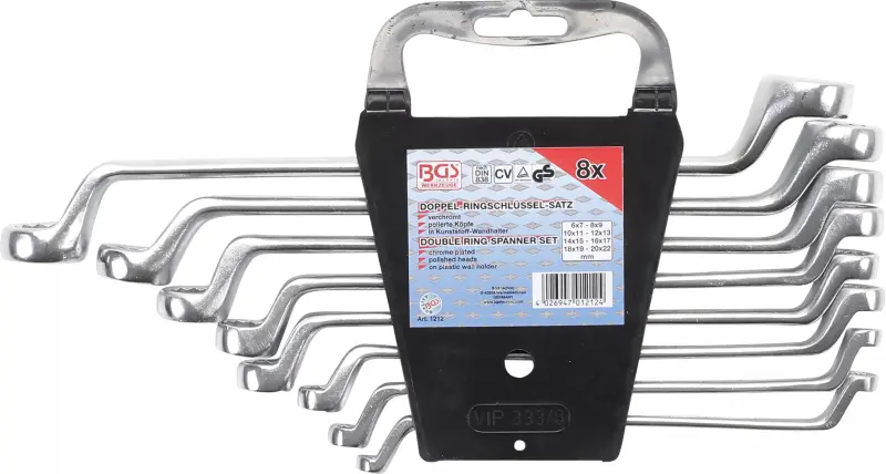 Oboustranné očkové klíče 6 ÷ 22 mm BGS101212, vyhnuté. DIN 838. Sada 8 dílů v pořadači (BGS101212)