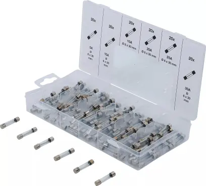 Skleněné pojistky  5 ÷ 30 A BGS1014125 (Sada 120 dílů) (BGS1014125)