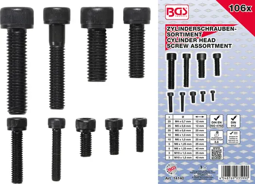 Šrouby s válcovou hlavou s vnitřním šestihranem (inbus) BGS1014140 (Sada 106 dílů) (BGS1014140)
