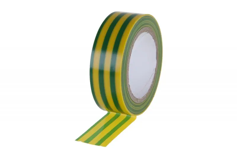 PVC páska žlutá s zel.pruhy 19x0.13x10M (L38925)
