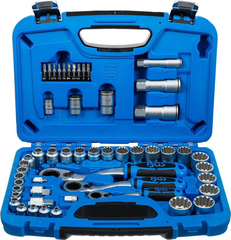 Gola sada BGS-52K průchozí ráčny 13, 16 a 22 mm (4,5 ÷ 25 mm) profil Gear Lock,  (52 dílů). BGS 2181 (BGS102181)