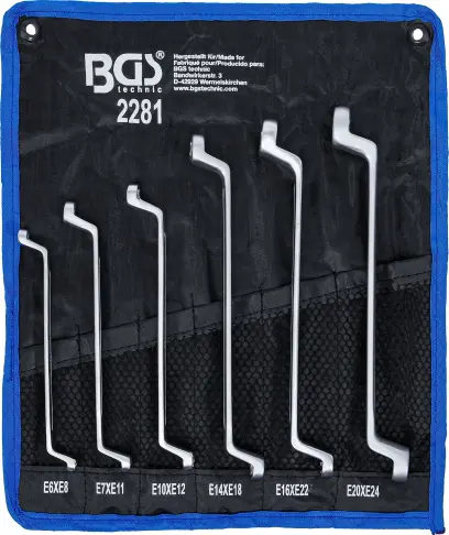 BGS 2281 Očkové kľúče E-profil E6 ÷ E24 hlboko vyhnuté (Sada 6 dielov v kazete) (BGS102281)