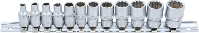 BGS 2755 Nástrčné 12-hranné hlavice 1/4" palcové 5/32 ÷ 9/16". Súprava 12 ks na koľajnici (BGS102755)
