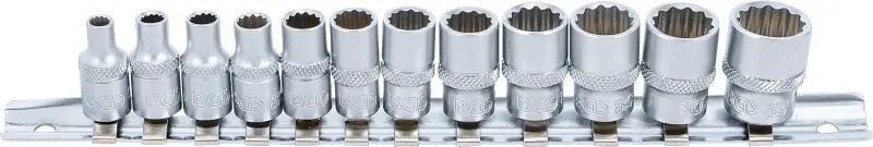 BGS 2755 Nástrčné 12-hranné hlavice 1/4" palcové 5/32 ÷ 9/16". Súprava 12 ks na koľajnici (BGS102755)