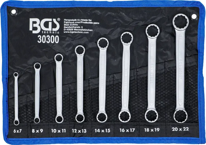 Oboustranné očkové klíče 8 ÷ 22 mm BGS1030300, extra ploché. Sada 8 dílů v tašce (BGS1030300)