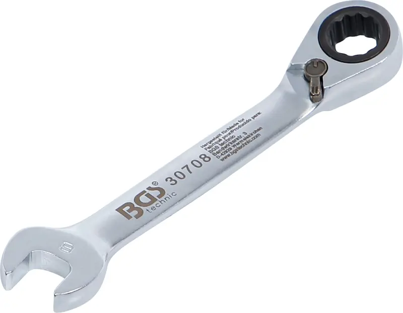 BGS 30708 Očkoplochý kľúč 8 mm s račňou, extra krátky (BGS1030708)