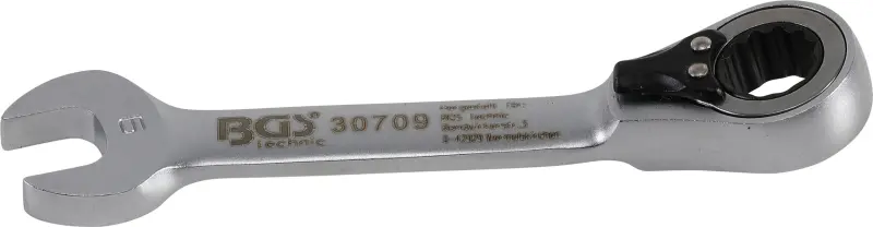 BGS 30709 Očkoplochý kľúč 9 mm s račňou, extra krátky (BGS1030709)