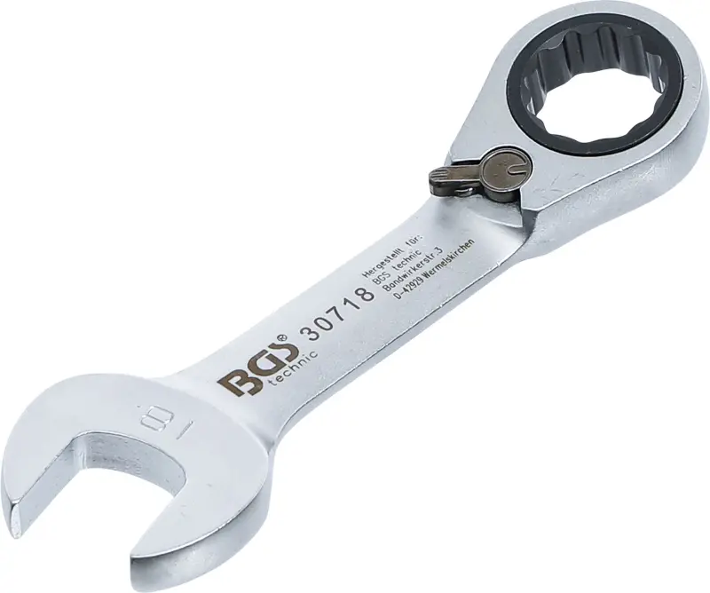 BGS 30718 Očkoplochý kľúč 18 mm s račňou, extra krátky (BGS1030718)