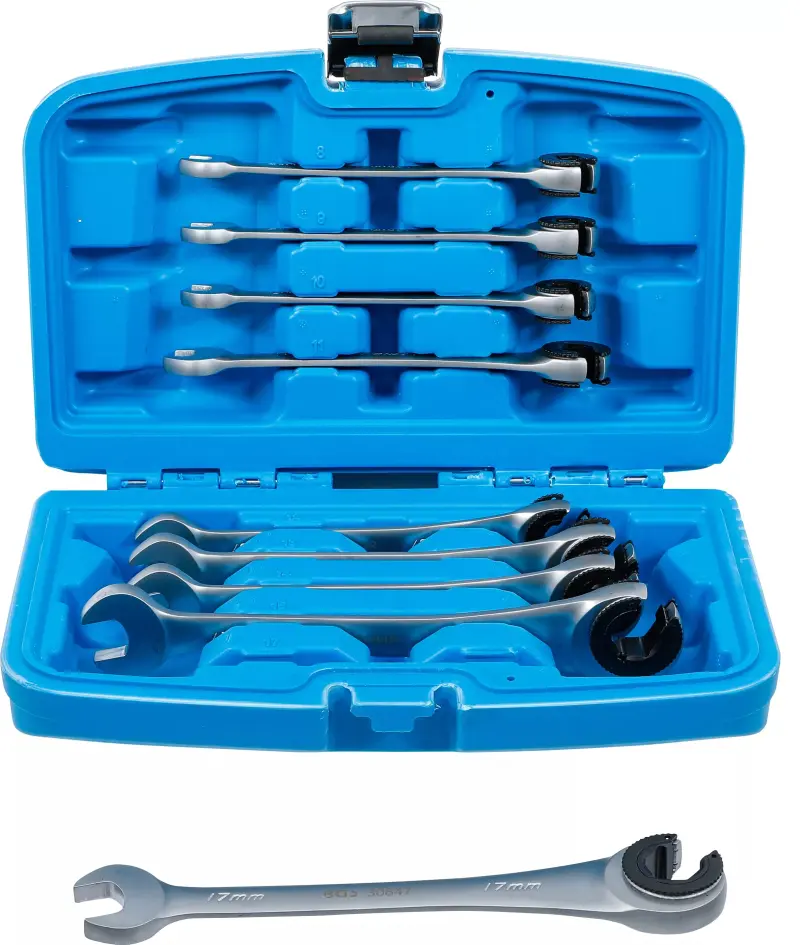 Otevřené očkoploché klíče 8 ÷ 17 mm s ráčnou BGS1030849. Sada 9 dílů (BGS1030849)