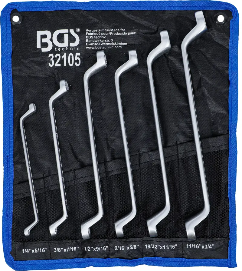 Oboustranné očkové klíče 1/4 ÷ 7/8" BGS1032105 palcové, vyhnnuté. Sada 6 dílů v tašce (BGS1032105)