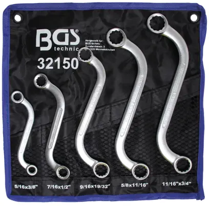 Oboustranné očkové klíče 3/8" ÷ 3/4" BGS1032150, S-forma, dvanáctihran. Sada 5 dílů v tašce (BGS1032150)