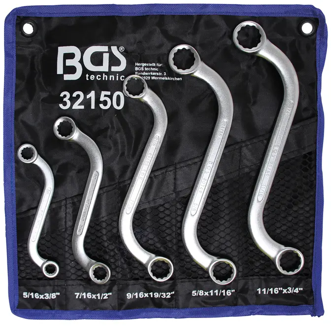 Oboustranné očkové klíče 3/8" ÷ 3/4" BGS1032150, S-forma, dvanáctihran. Sada 5 dílů v tašce (BGS1032150)
