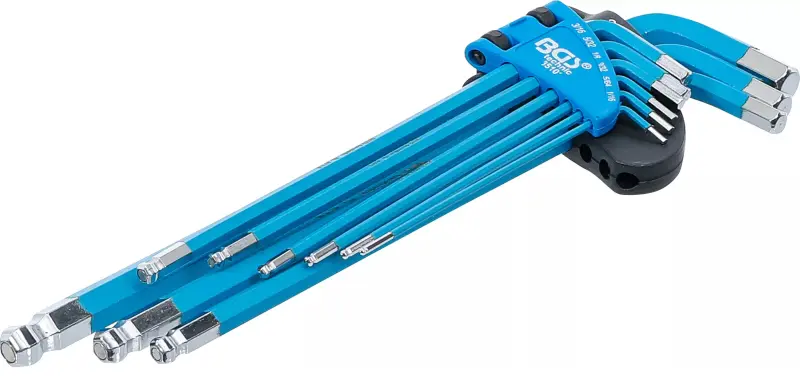 Zástrčné klíče inbus 1/16 ÷ 3/8" BGS1035101 palcové, extra dlouhé, s koulí a magnetem oplastované. Sada 9 dílů (BGS1035101)