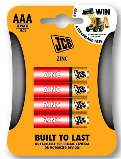 Zinko-chloridová batéria JCB typ R03 (4ks v blistri) (SOLIJCB-R03-4B)