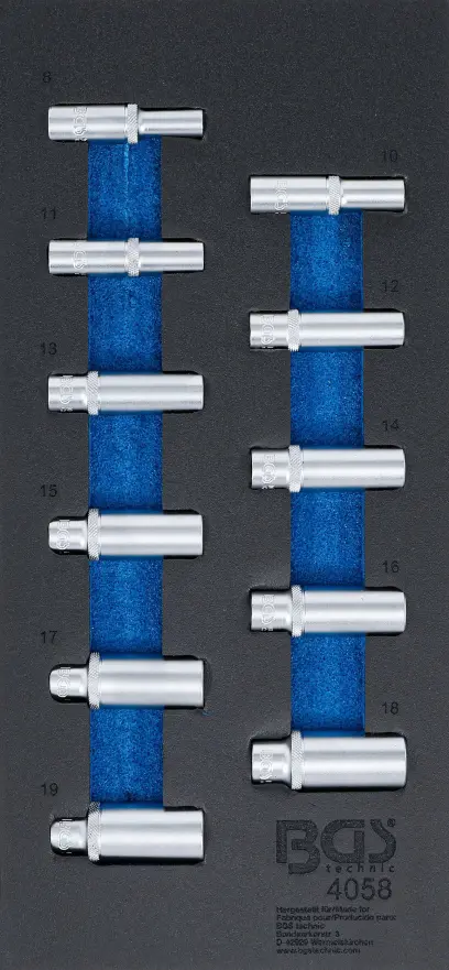 Nástrčné bitové hlavice 3/8", šesťhran 8 ÷ 19 mm. (Sada 11 dielov). BGS 4058 (BGS104058)