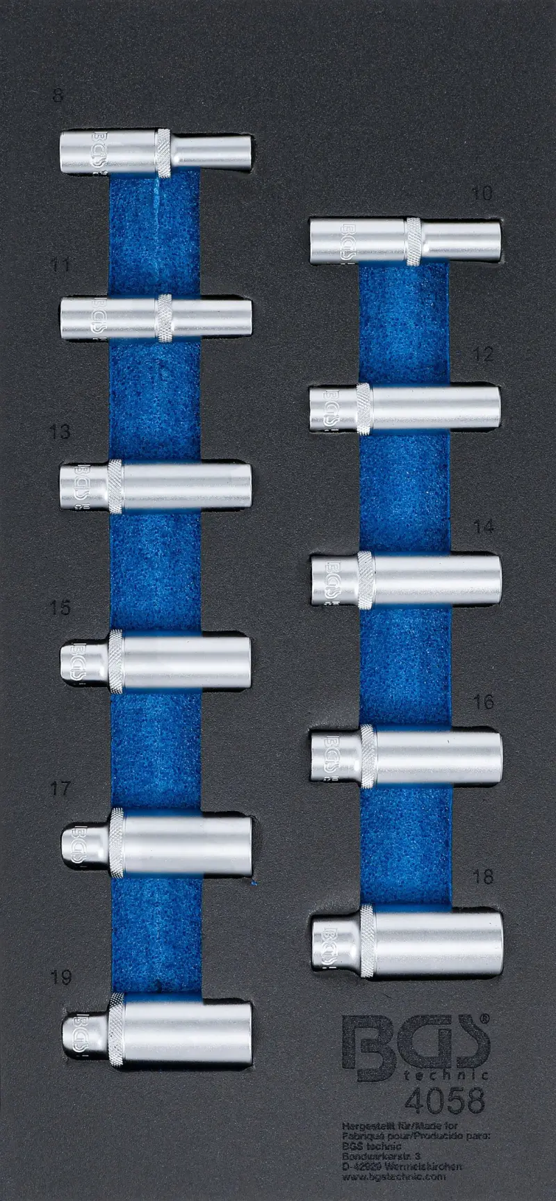 Nástrčné bitové hlavice 3/8", šesťhran 8 ÷ 19 mm. (Sada 11 dielov). BGS 4058 (BGS104058)