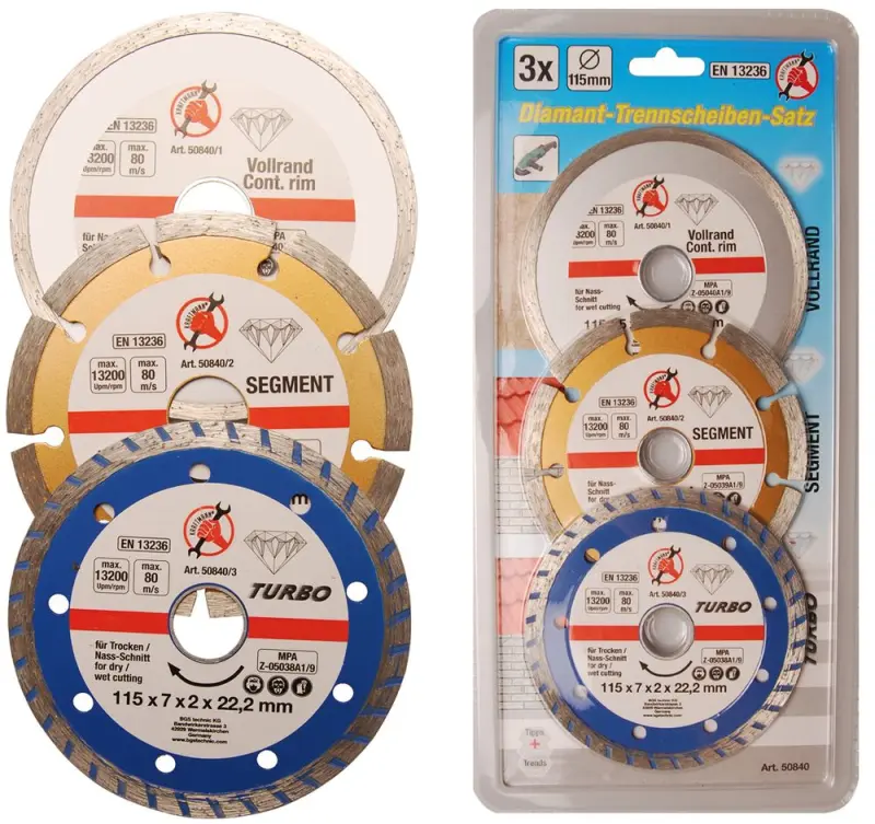 kotouče diamantové, průměr 115 x 22,2 mm, sada 3 k (BGS1050840)