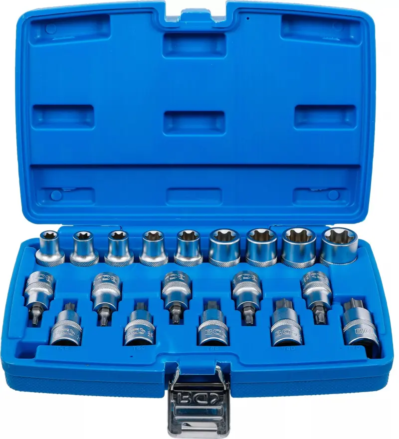 Sada nástrčných hlavic / nástrčných klíčů 12,5 mm (1/2") E-profil / T-profil (pro Torx) (19 dílná) (BGS105100)