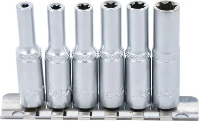 BGS 6403 Nástrčné hlavice 1/4" E-profil E4 ÷ E10, predĺžené. Sada 6 dielov na koľajnici (BGS106403)