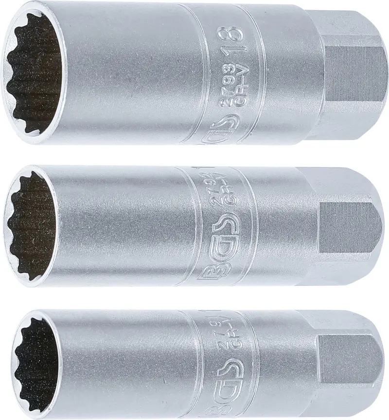 BGS 6858 Nástrčné hlavice 3/8" dvanásťhran 14 ÷ 18 mm na zapaľovacie sviečky. Sada 3 diely (BGS106858)