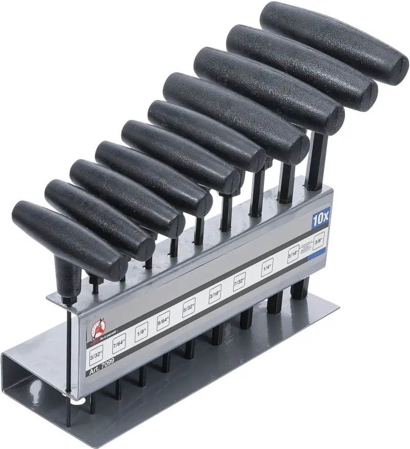 BGS 7099 Zástrčné kľúče Kraftmann inbus 3/32" ÷ 3/8", palcové s T-rukoväťou. Súprava 10 dielov (BGS107099)