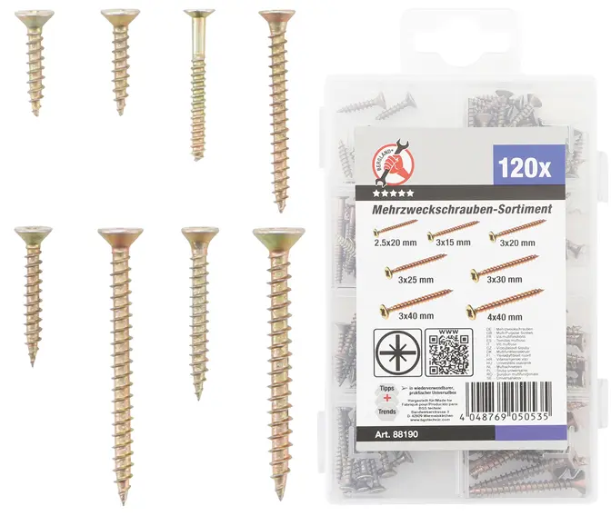 Sada víceúčelových šroubů | křížová drážka PZ2 | 1 (BGS1088190)