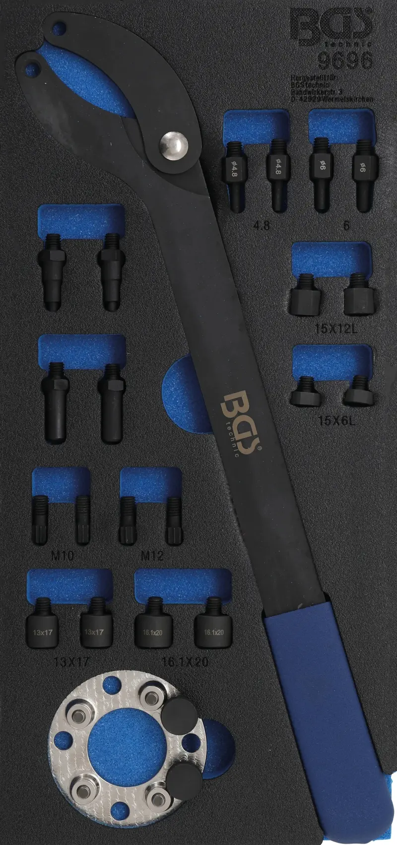 Vložka do dílenského vozíku 1/3: souprava nářadí k přidržování vačkových hřídelí pro VAG, BGS 9696 (BGS109696)