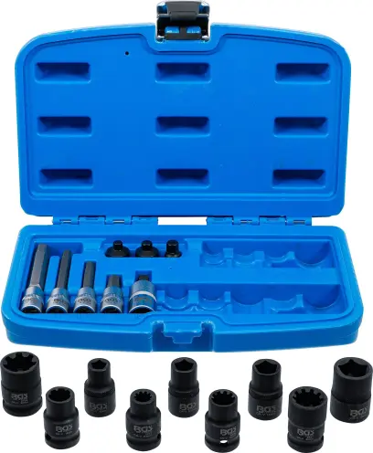 BGS 74283 Nástrčné kľúče a hlavice 1/4"-3/8"-1/2" pre brzdové strmene (Sada 17 dielov) (BGS1074283)