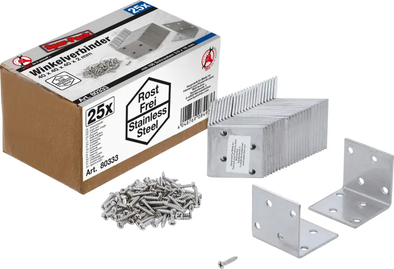 Spojovací plechy Kraftmann 40 x 40 x 40 mm BGS1080333 nerezová ocel (Sada 25 dílů) (BGS1080333)