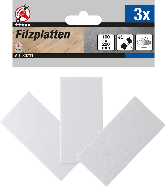 Plstěné kluzáky Kraftmann 100 x 200 mm, bílé BGS1080711 Sada 3 ks (BGS1080711)