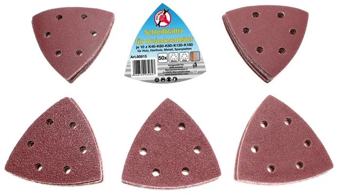 Brusné papíry Kraftmann pro Delta brusku 95 × 95 mm BGS1080815, drsnost P 40 až P 180 (Sada 50 dílů) (BGS1080815)