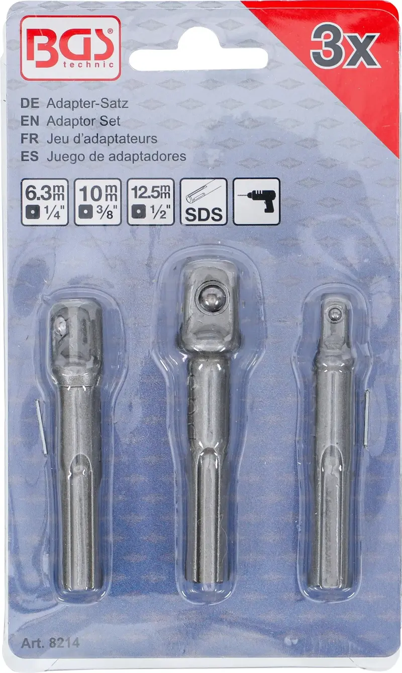 Adaptéry SDS-plus pro nástavce 1/4", 3/8", 1/2" BGS108214 (Sada 3 díly) (BGS108214)