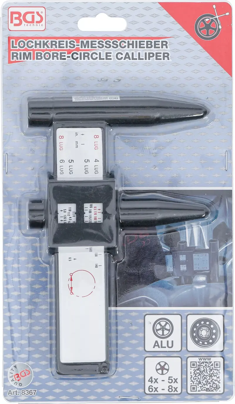 Posuvné měřítko BGS108367 pro změření roztečí šroubů disků kol (4 až 8 děrových) (BGS108367)