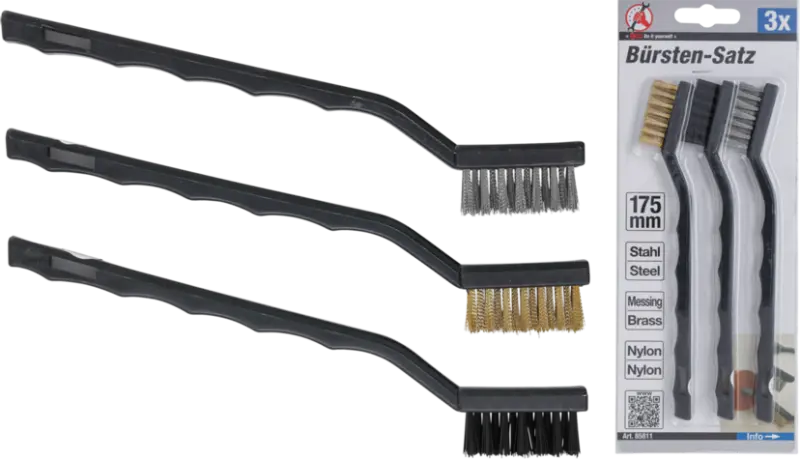 Drátěné kartáče 175 mm Kraftmann BGS1085811. Sada 3 ks (ocel, nylon, mosaz) (BGS1085811)