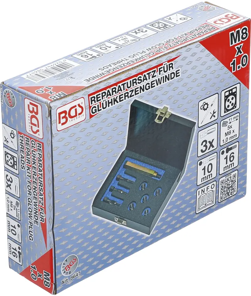 Sada na opravu závitů žhavicích svíček M8 x 1,0 mm BGS108647 (9 dílů) (BGS108647)