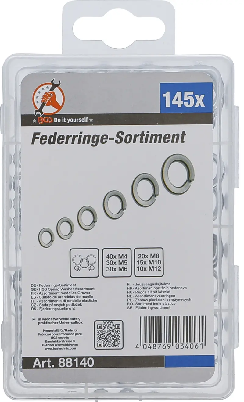 Pérové podložky Kraftmann M4 ÷ M12 BGS1088140 (Sada 145 dílů) (BGS1088140)