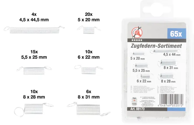 Pružiny Kraftmann BGS1088173, tažné (Sada 65 dílů) (BGS1088173)