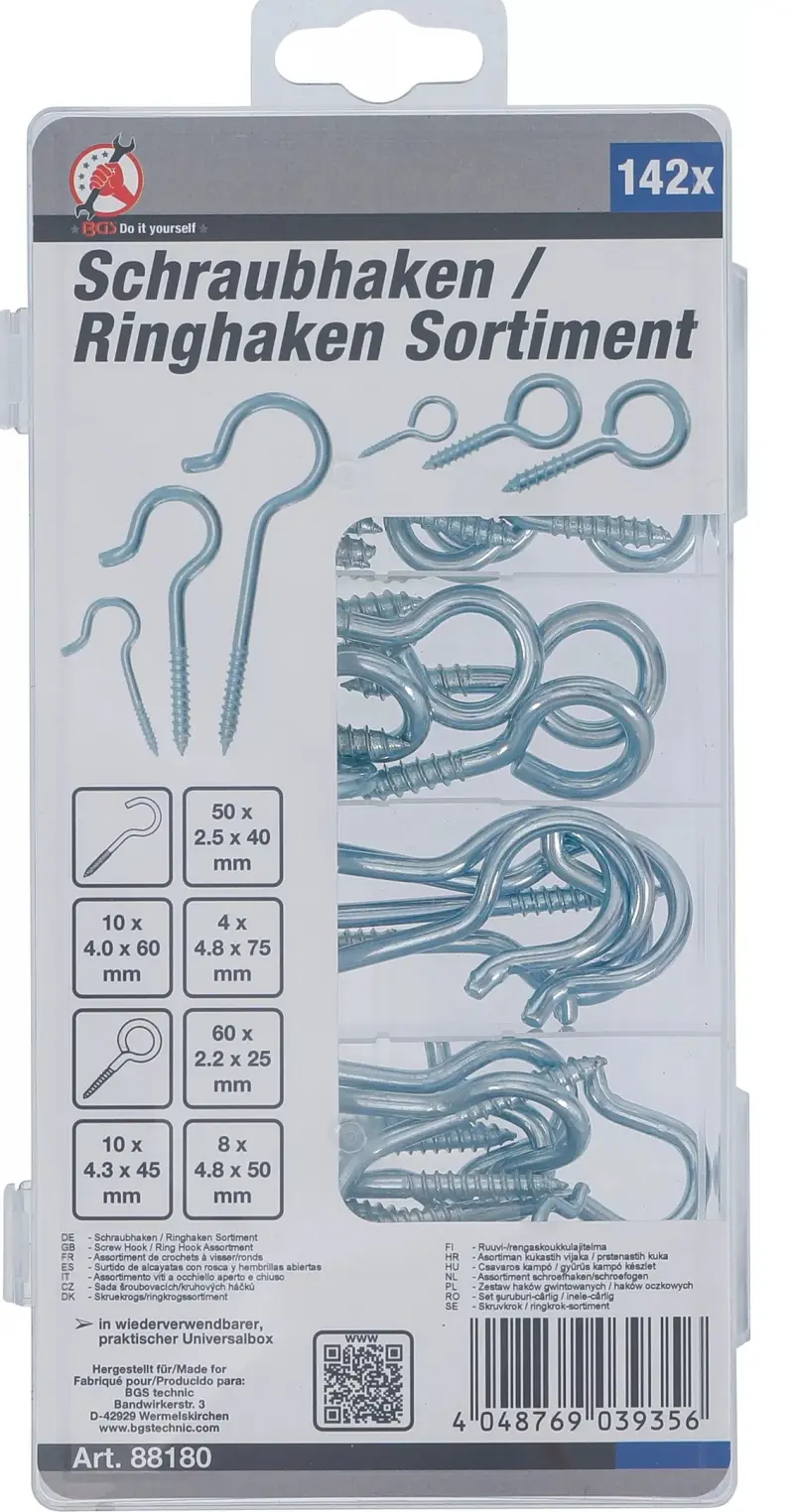 Šroubovací kruhové háčky Kraftmann BGS1088180 (Sada 142 ks) (BGS1088180)